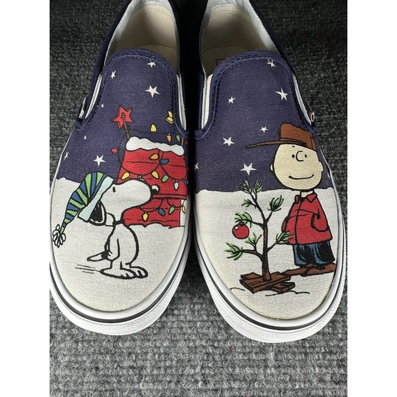 Vans Slip On Peanuts Christmas Tree Charlie Brown Snoopy Men's 8.0 Women's 9.5 - Picture 6 of 12